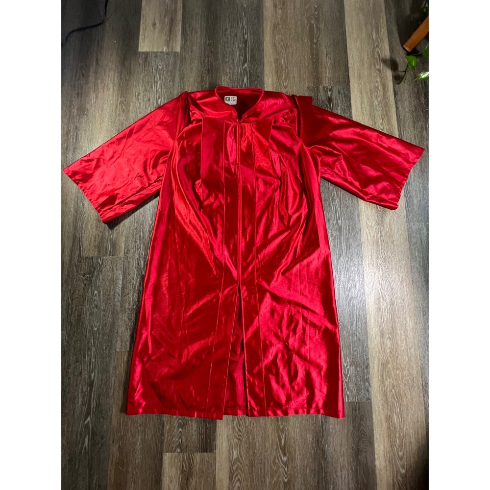Herff Jones Graduation Gown Unisex 5'9"-5'10" Red Shiny Academic Robe Zip Front
